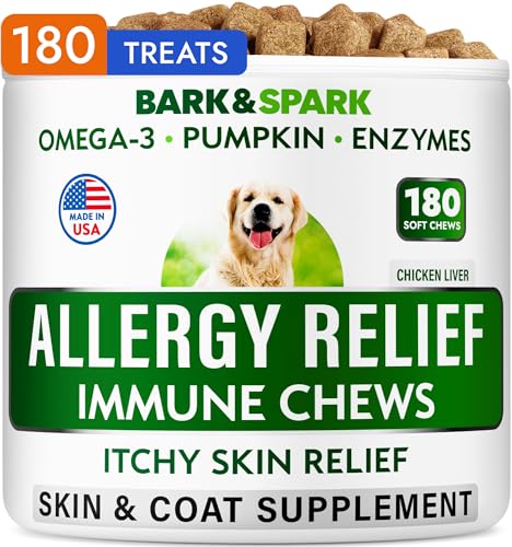 BARK&SPARK, gomitas para alergia en perro, bote de 180, apoyo para la piel.
