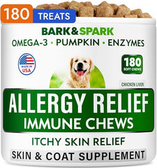 BARK&SPARK, gomitas para alergia en perro, bote de 180, apoyo para la piel.
