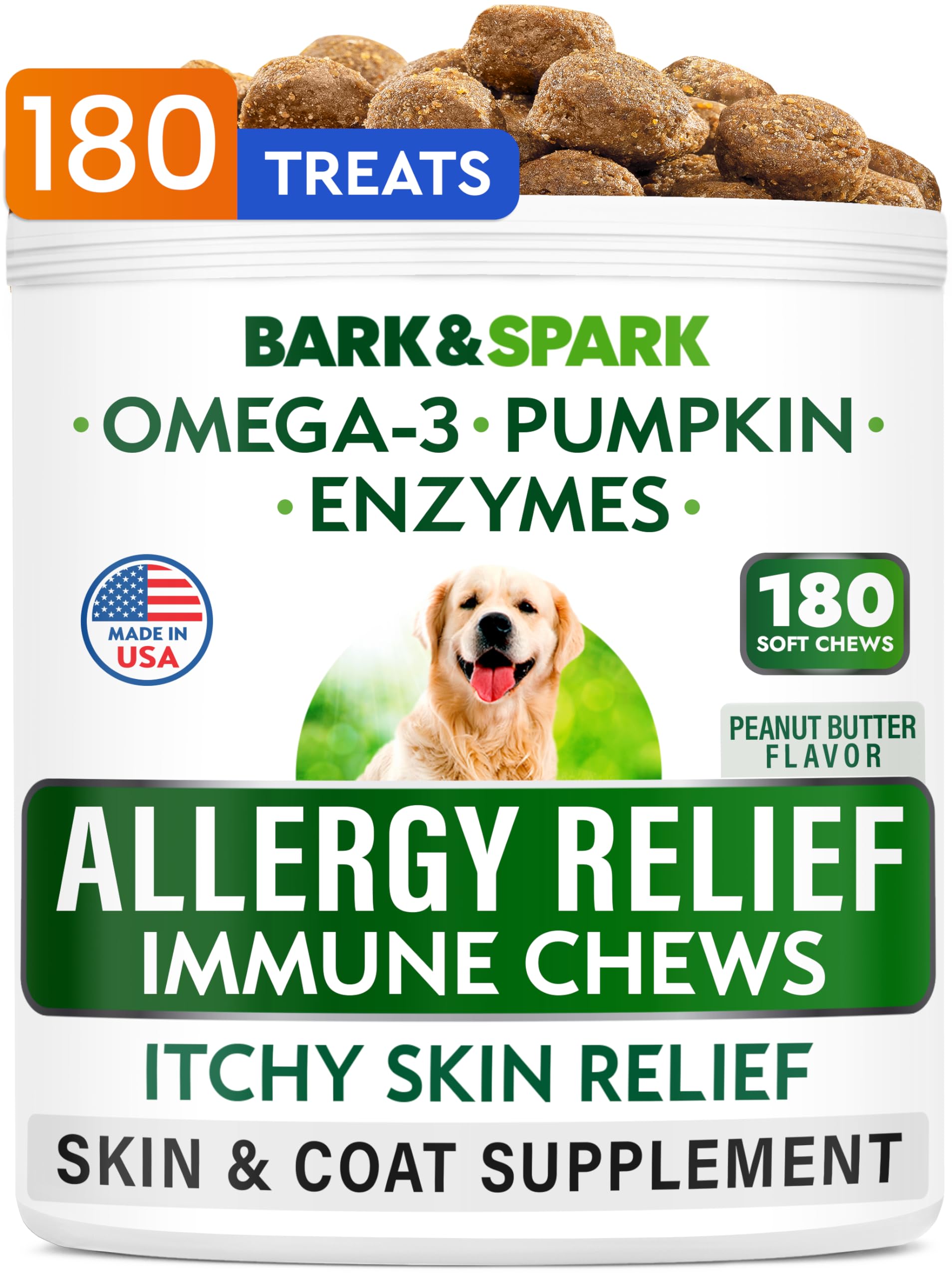 BARK&SPARK alivia alergias para perros con bocadillos 180ct, fácil de dar