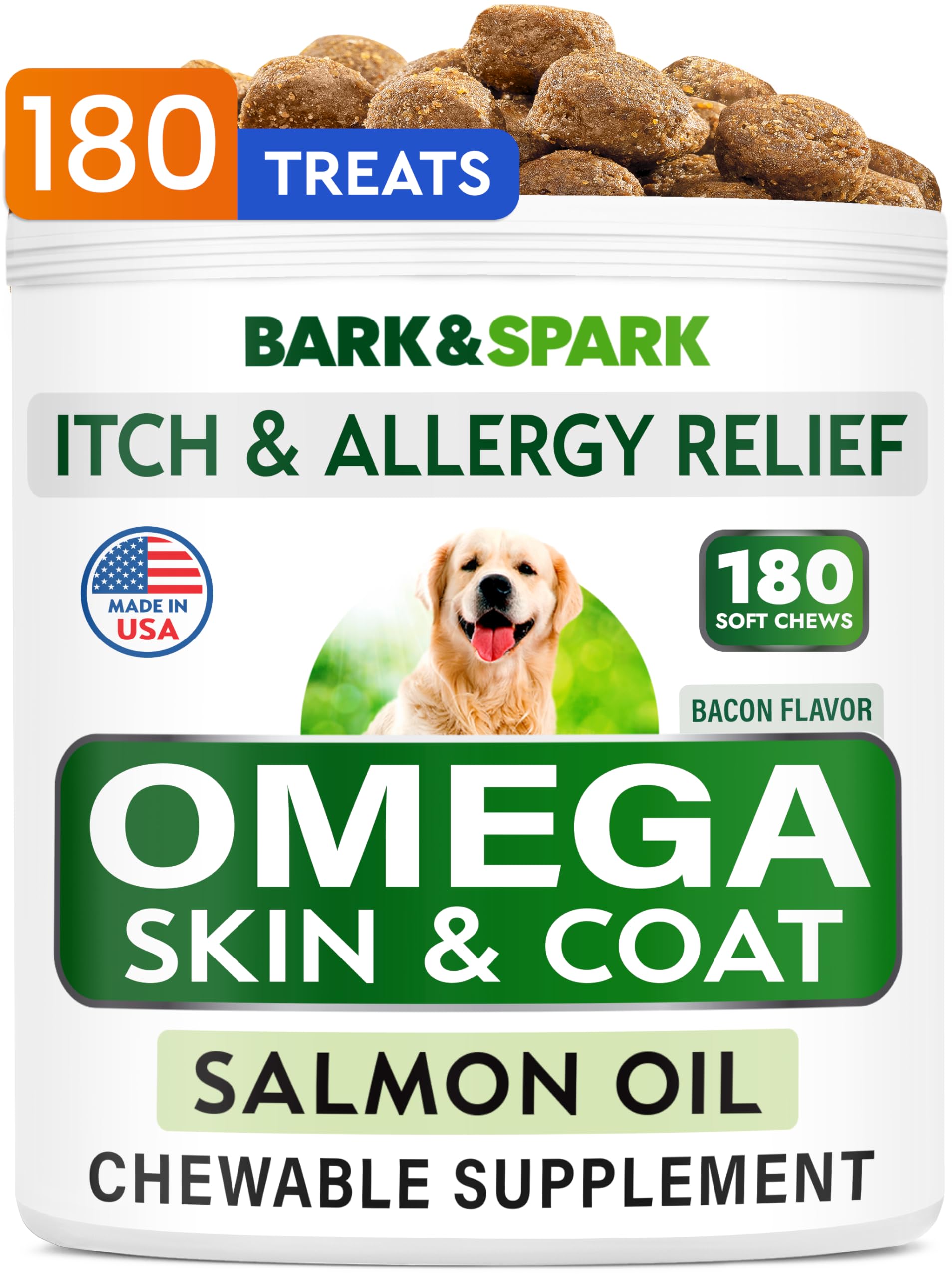 BARK&SPARK Omega-3 aceite de salmón para perros y gatos, favorece un pelaje sano.