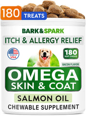 BARK&SPARK Omega-3 aceite de salmón para perros y gatos, favorece un pelaje sano.