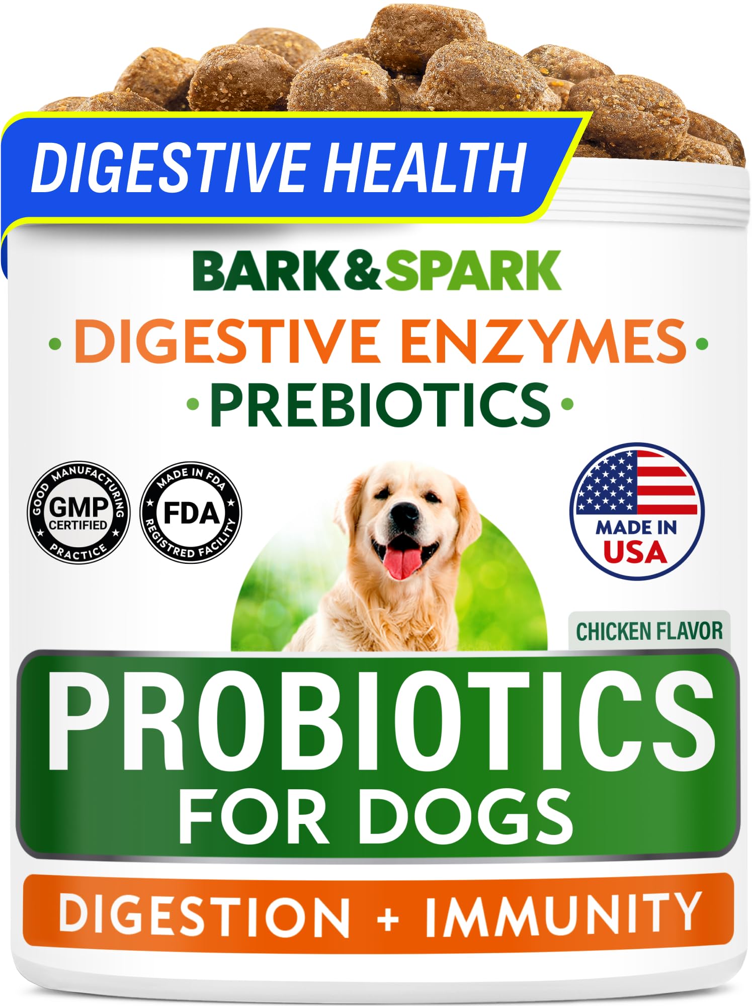 BARK&SPARK probióticos para perros, botella, apoyo digestivo diario
