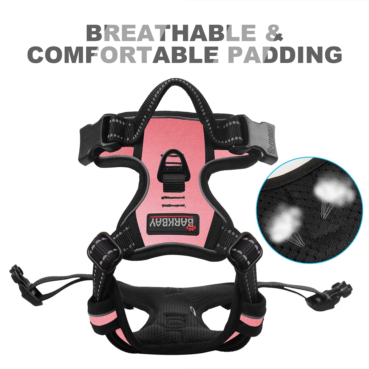 BARKBAY arnés ligero y acolchado para paseos más cómodos.