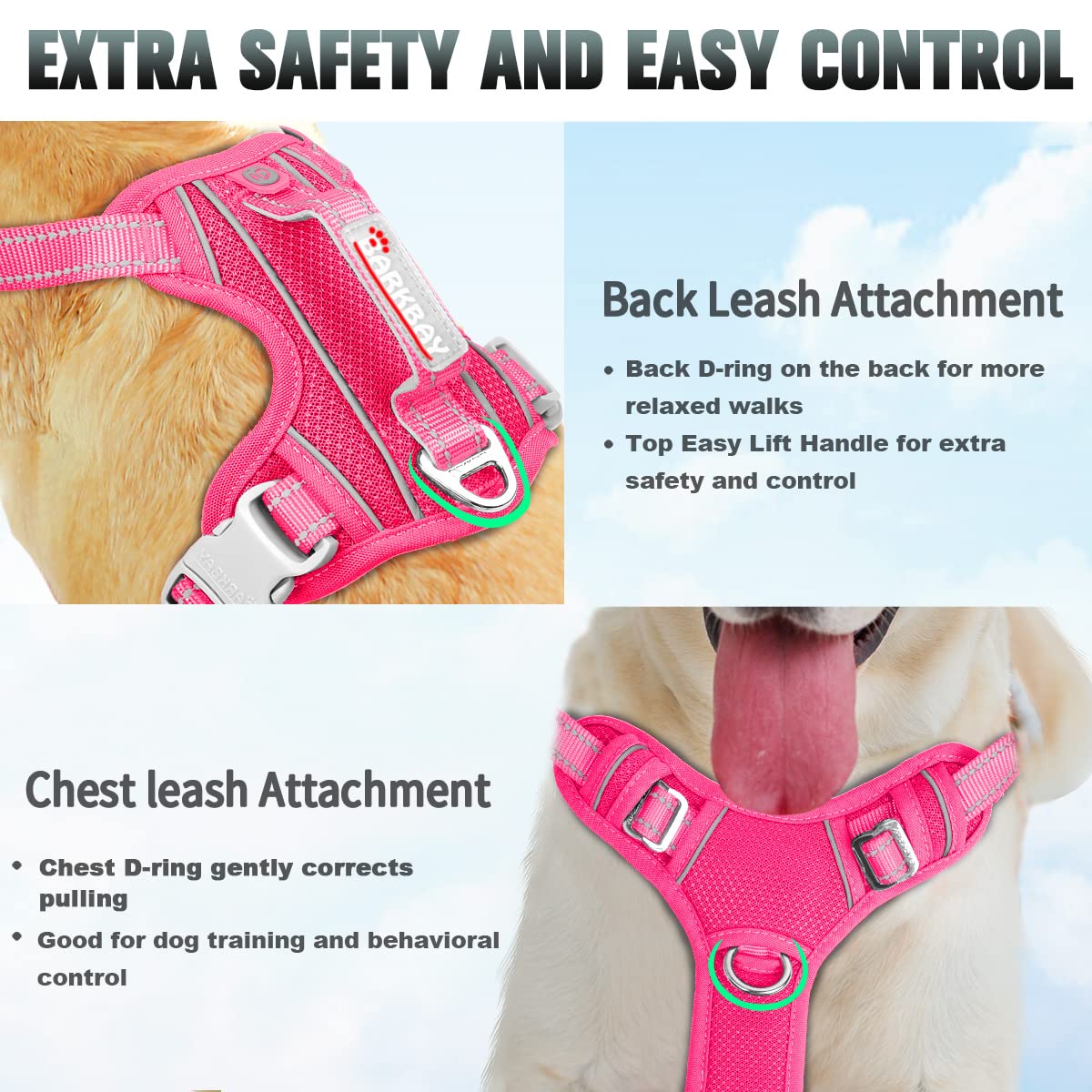 Arnés Barkbay con nylon resistente y antirozaduras para uso prolongado.