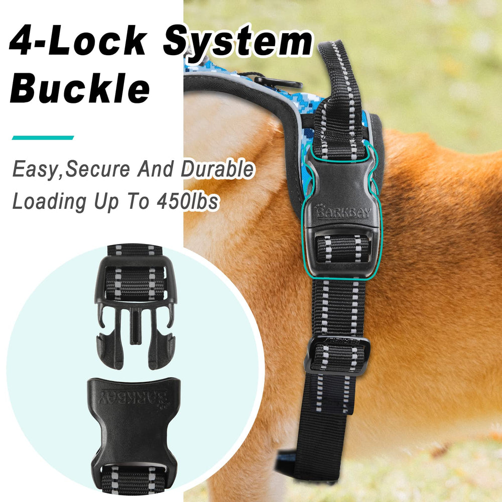 Arnés BarkBay en color azul camuflaje para perros activos.