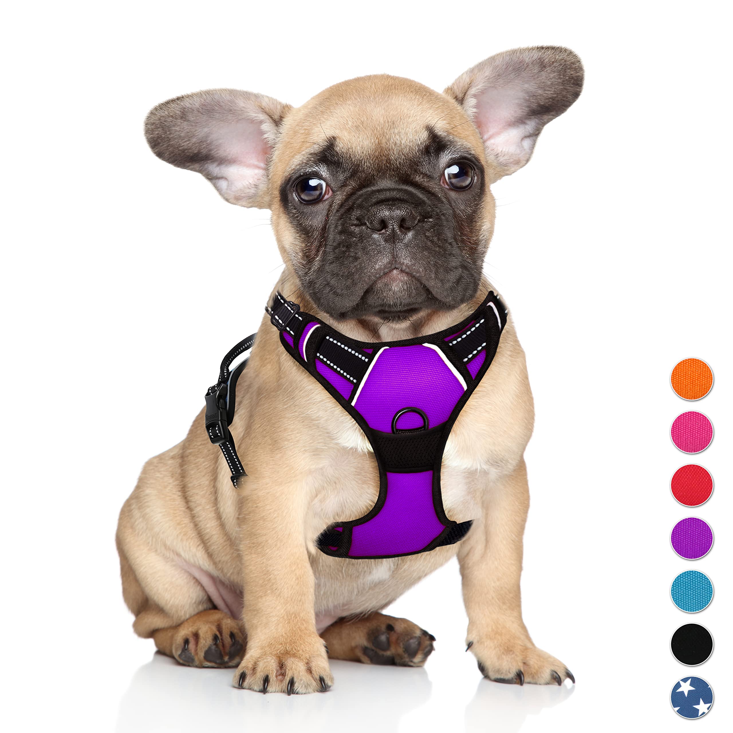 BARKBAY arnés no tiro con clip frontal morado para paseos seguros