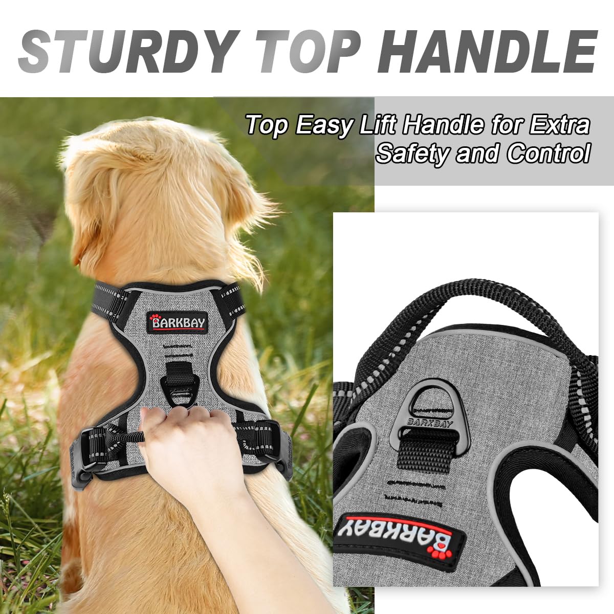 Arnés BARKBAY con cintas reflectivas ultra para seguridad nocturna.