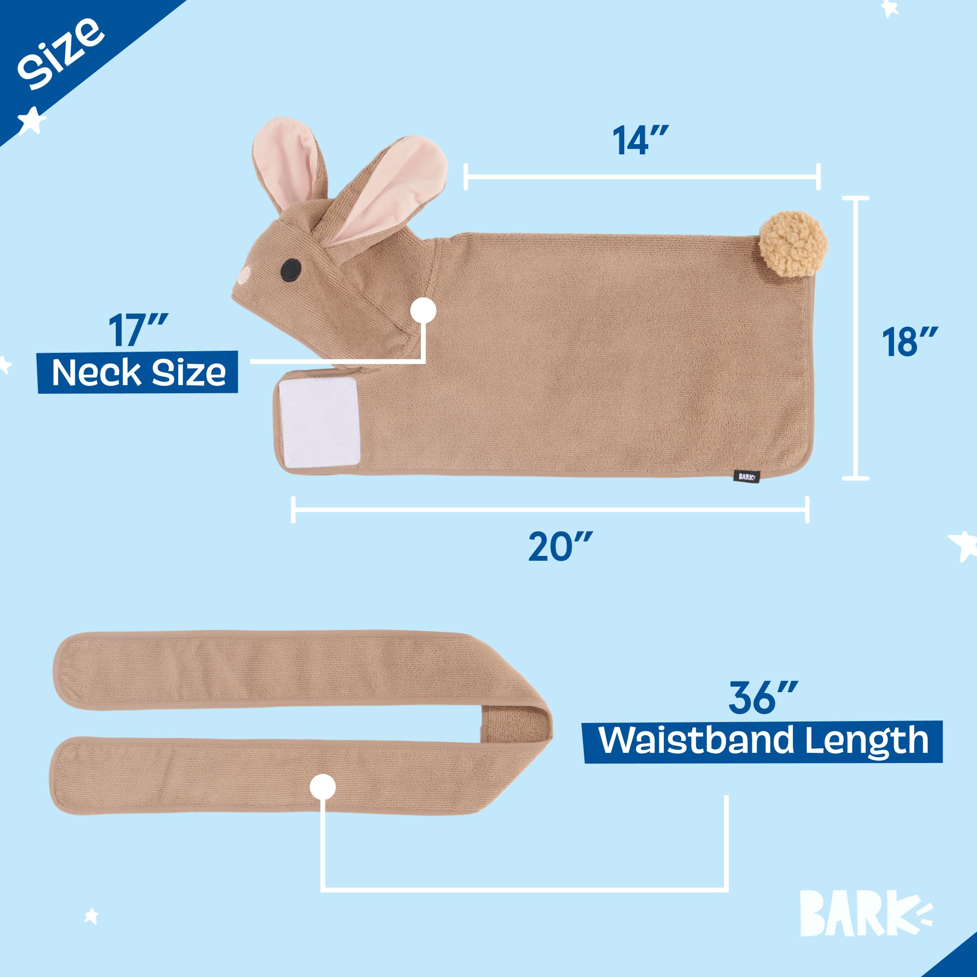 BARK Box nudo-envuelto snuggle para un ajuste ceñido durante grooming o baño en casa.
