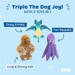 BarkBox Gordon peluche de pelo largo, ideal para juego intenso.