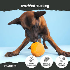 Juguete BarkBox de pavo relleno apto para lavavajillas en estante superior.