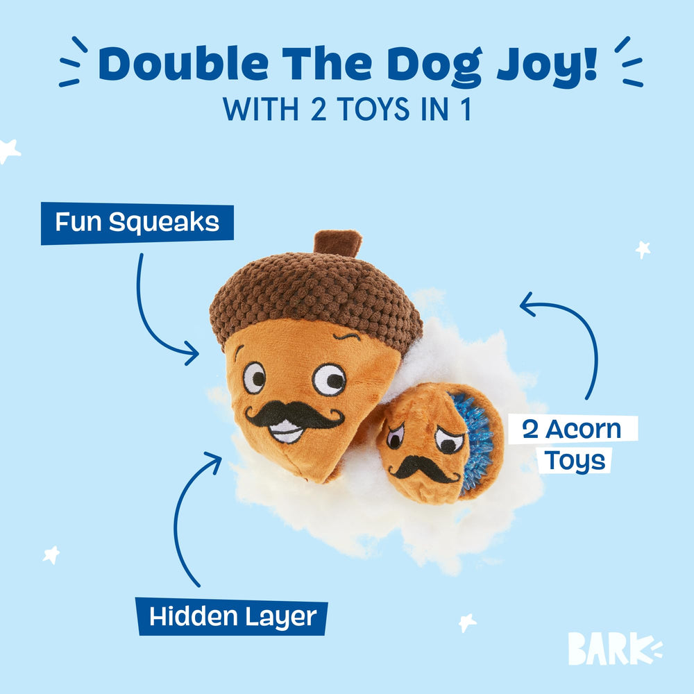 BarkBox Juguete 2 en 1 interior bola espinosa con sonido, perfecto para morder y jugar.