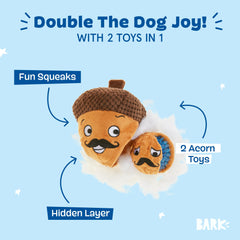 BarkBox Juguete 2 en 1 interior bola espinosa con sonido, perfecto para morder y jugar.