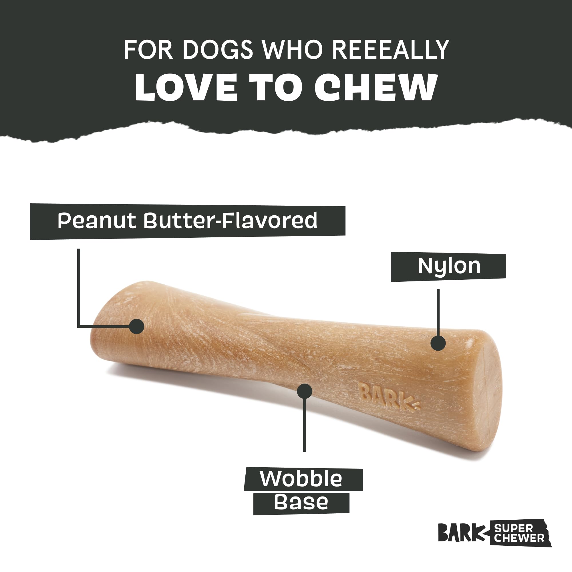 Barkbox Super Chewer Nylon Duro: texturas para estimular la mordida.