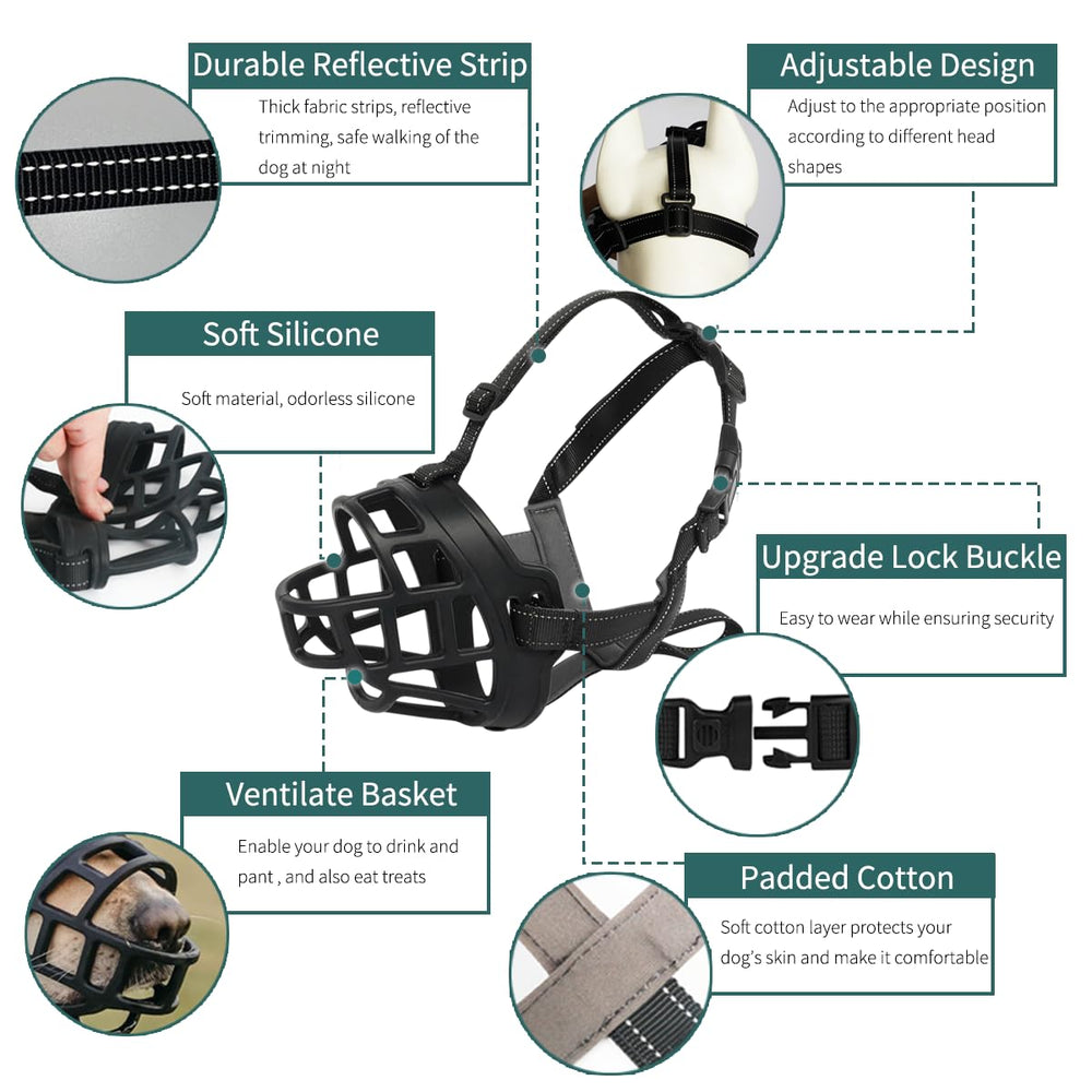 Bozal Barkless de cesta de silicona para perro mediano, ideal para visitas.