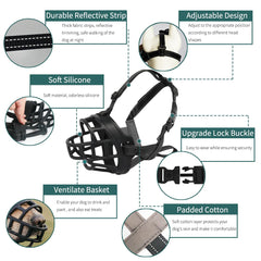 Bozal Barkless de cesta de silicona para perro mediano, ideal para visitas.