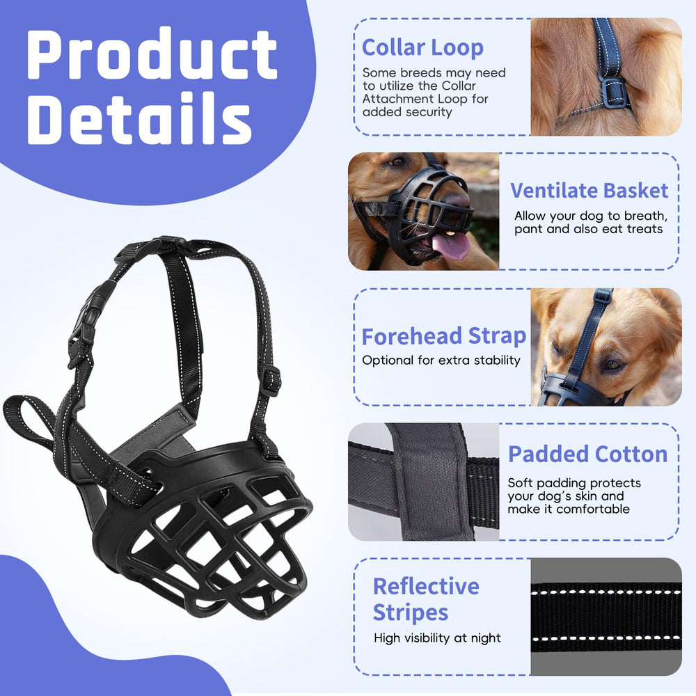 Diseño suave Barkless: bozal para perros medianos durante visitas.
