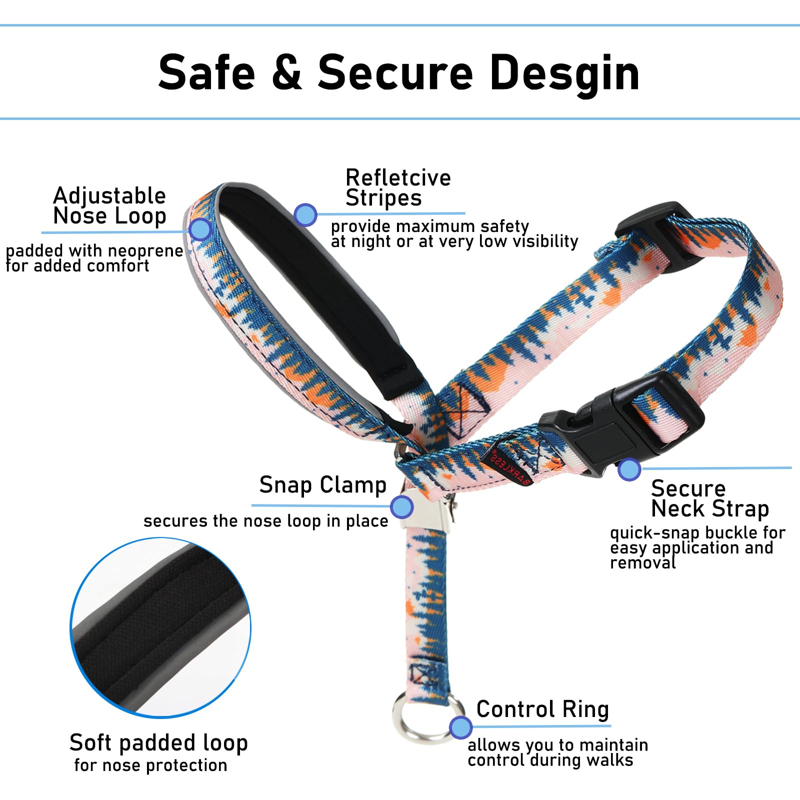 BARKLESS collar frontal clip ajustable para ajuste cómodo y seguro.