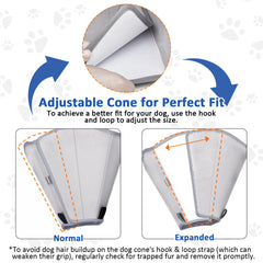 Cono BarkLESS ajustable con ganchos y vueltas para ajuste seguro.