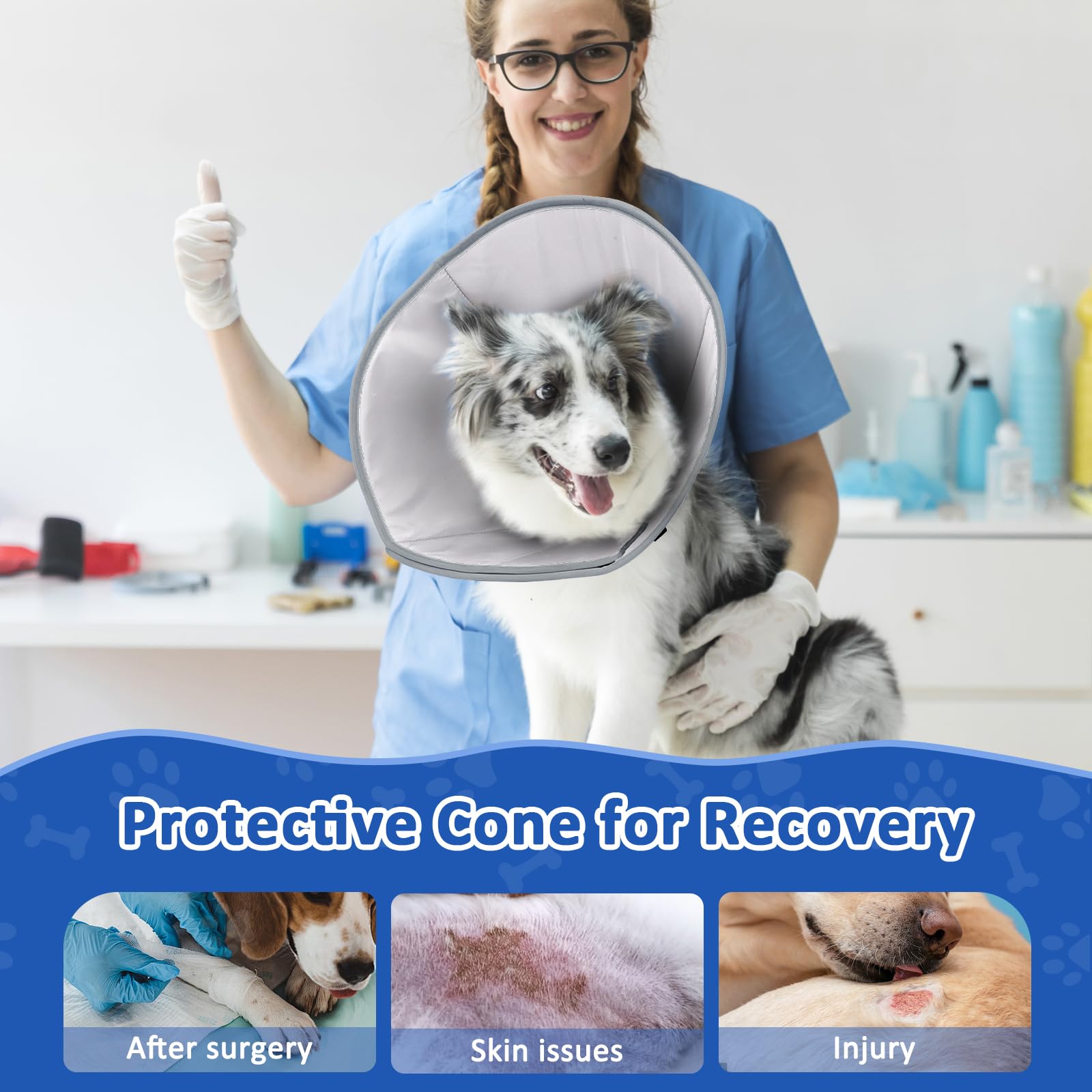 Cono BarkLESS con bucles elásticos integrados para mayor seguridad.