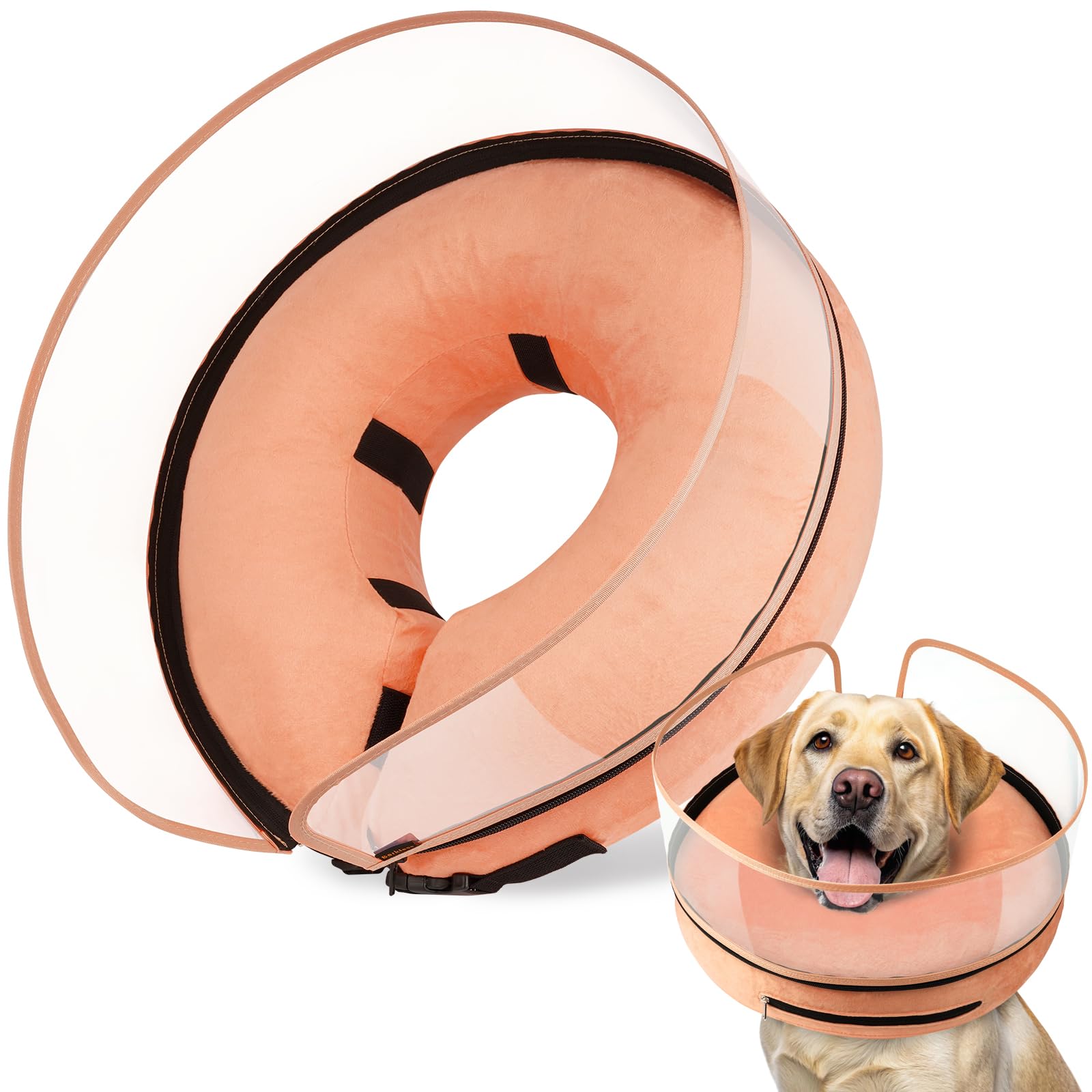 BARKLESS cono inflable para perro: evita tocar la herida y mantiene la visión.