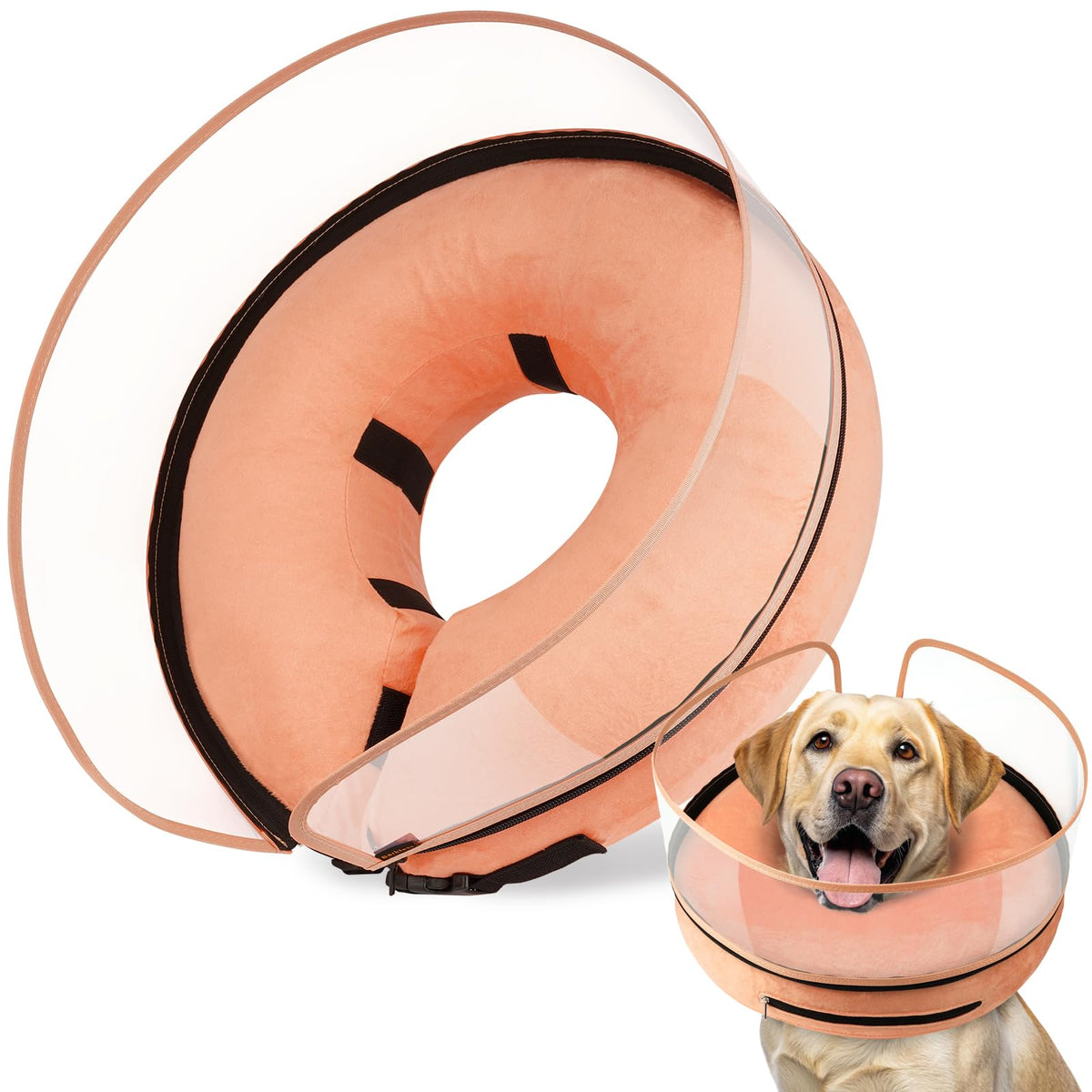BARKLESS cono inflable para perro: evita tocar la herida y mantiene la visión.