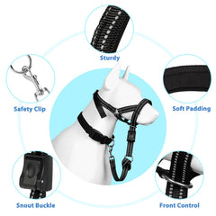 BARKLESS Halter de cabeza ajustable para control cómodo durante caminatas.