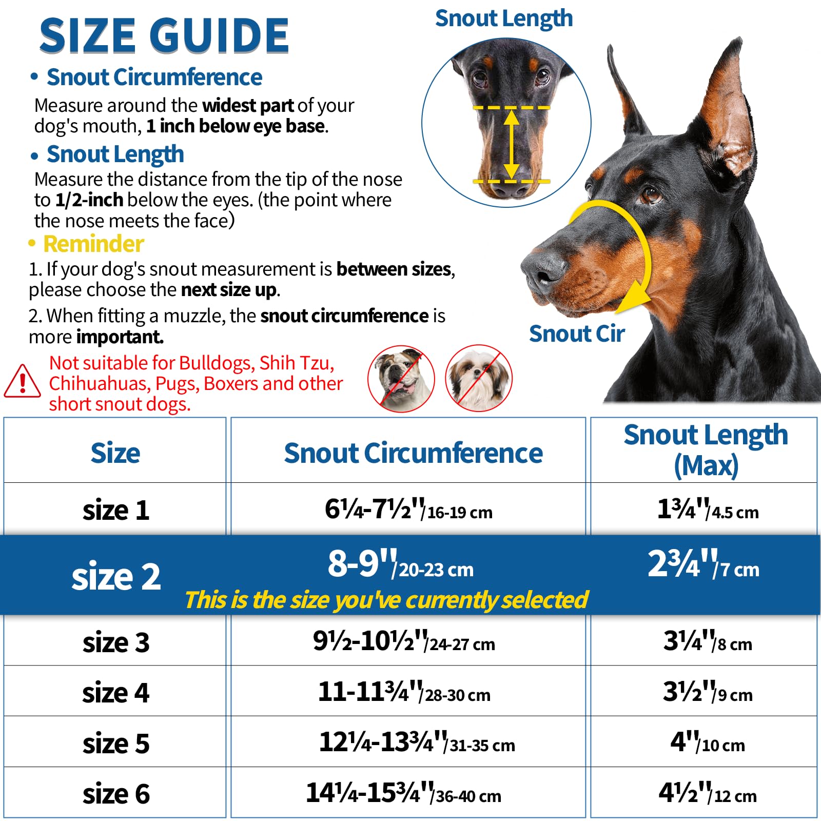Ajuste personalizado de bozal BARKLESS para un ajuste cómodo en perros de distintas longitudes.