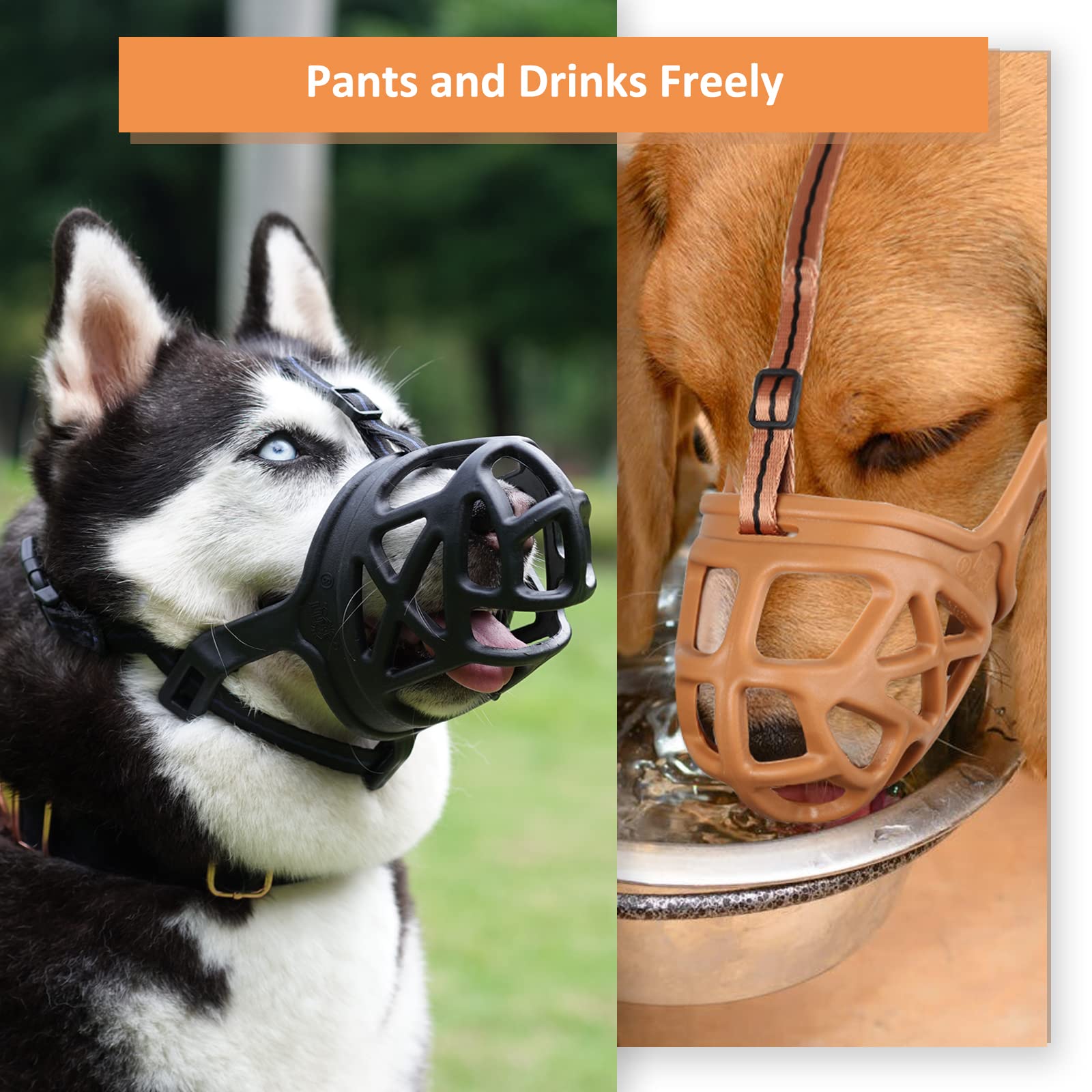 Barkless con diseño de cesta para perros protege la boca sin restringir jadeo ni beber.