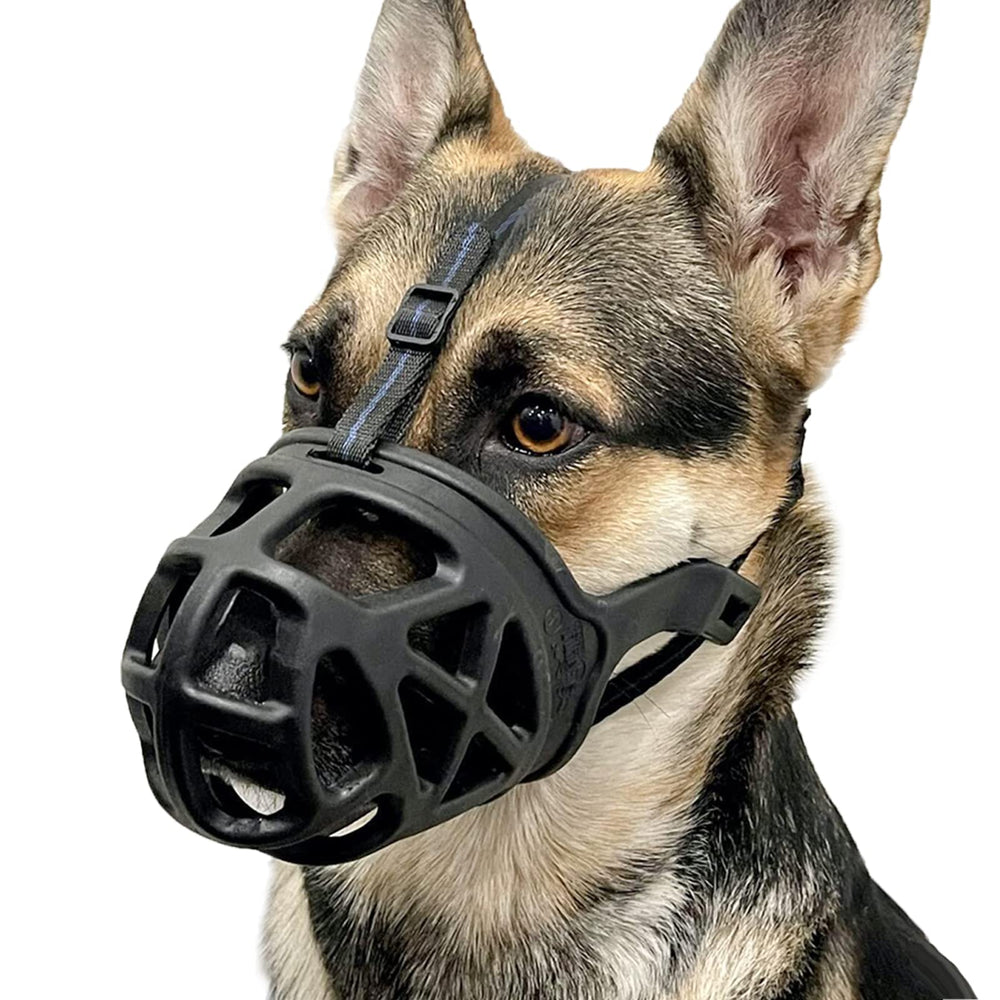 BARKLESS Muzzle: vista frontal de jaula para protección en paseos diarios.