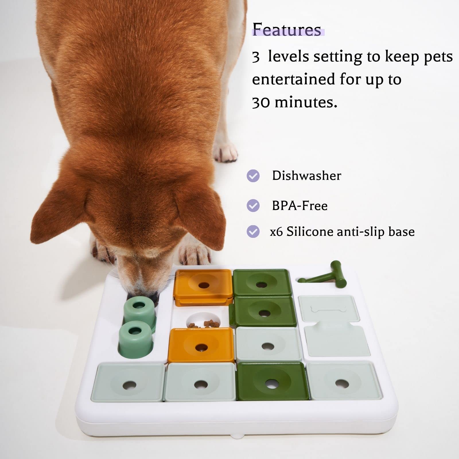 Barkwhiz con seis patas antideslizantes para estabilidad durante el juego.