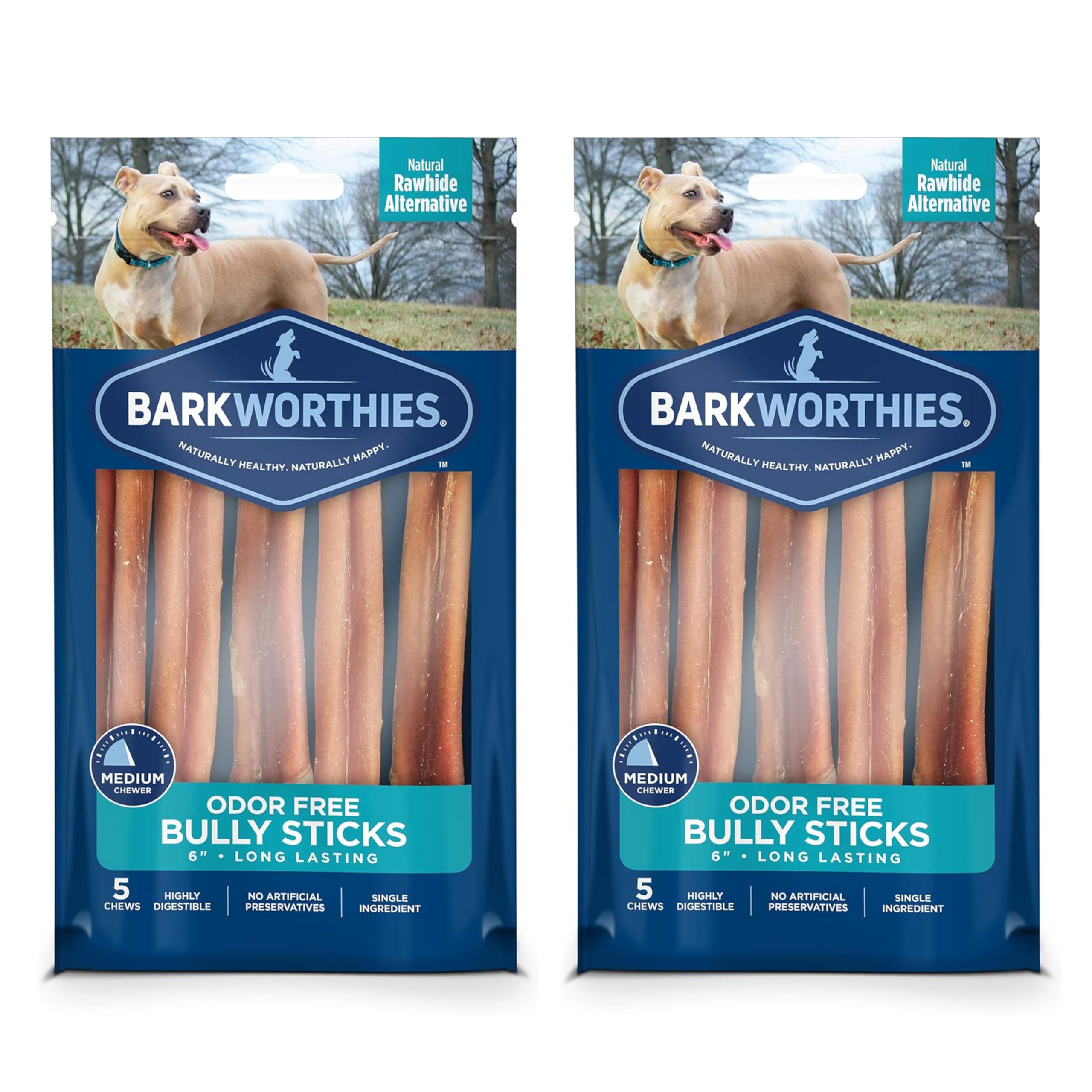 Barkworthies mordedores sin olor en empaque doble, ideal para masticación prolongada.