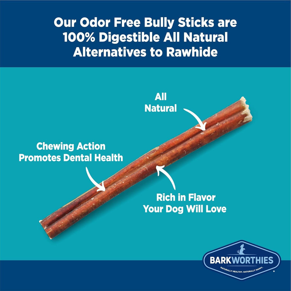 Barkworthies Bully Sticks proteina natural de alta calidad para perros activos.