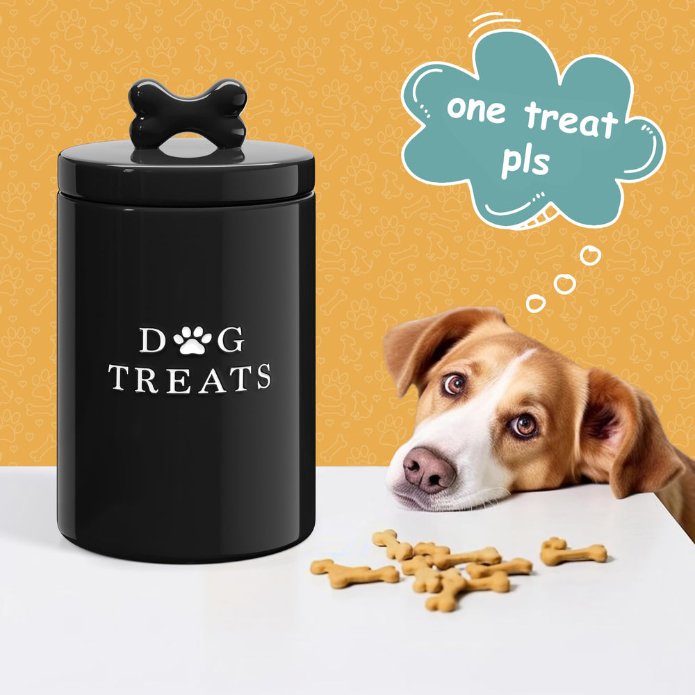 Barnyard Designs Contenedor golosinas perro ceramica rustico negro, estilo campestre para la cocina.