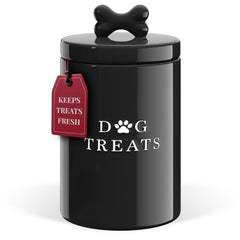 Barnyard Designs Contenedor golosinas perro ceramico negro para encimera, ayuda a mantener la frescura.