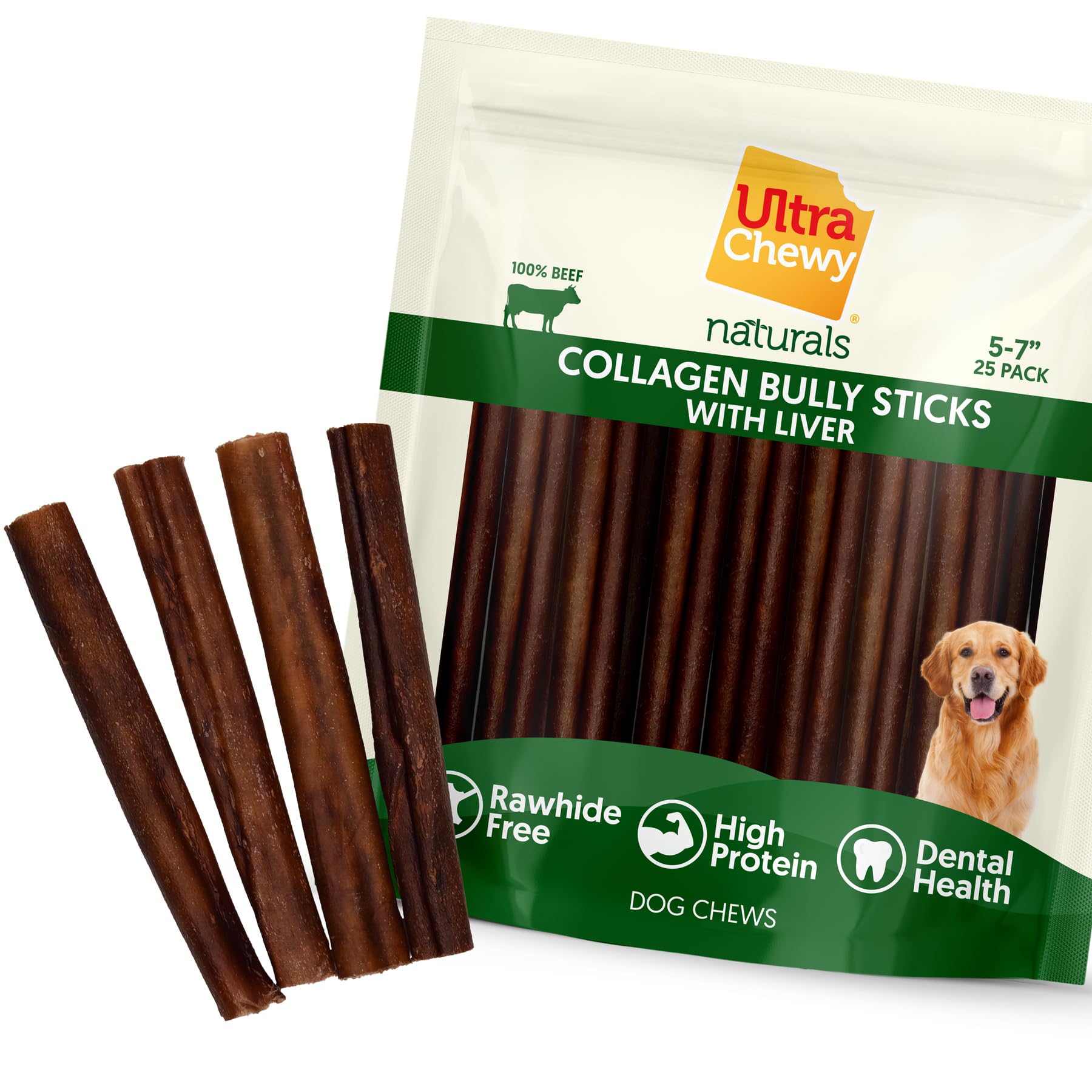 Ultra Chewy barra de colágeno 5-7 pulgadas, masticación duradera para perros activos.