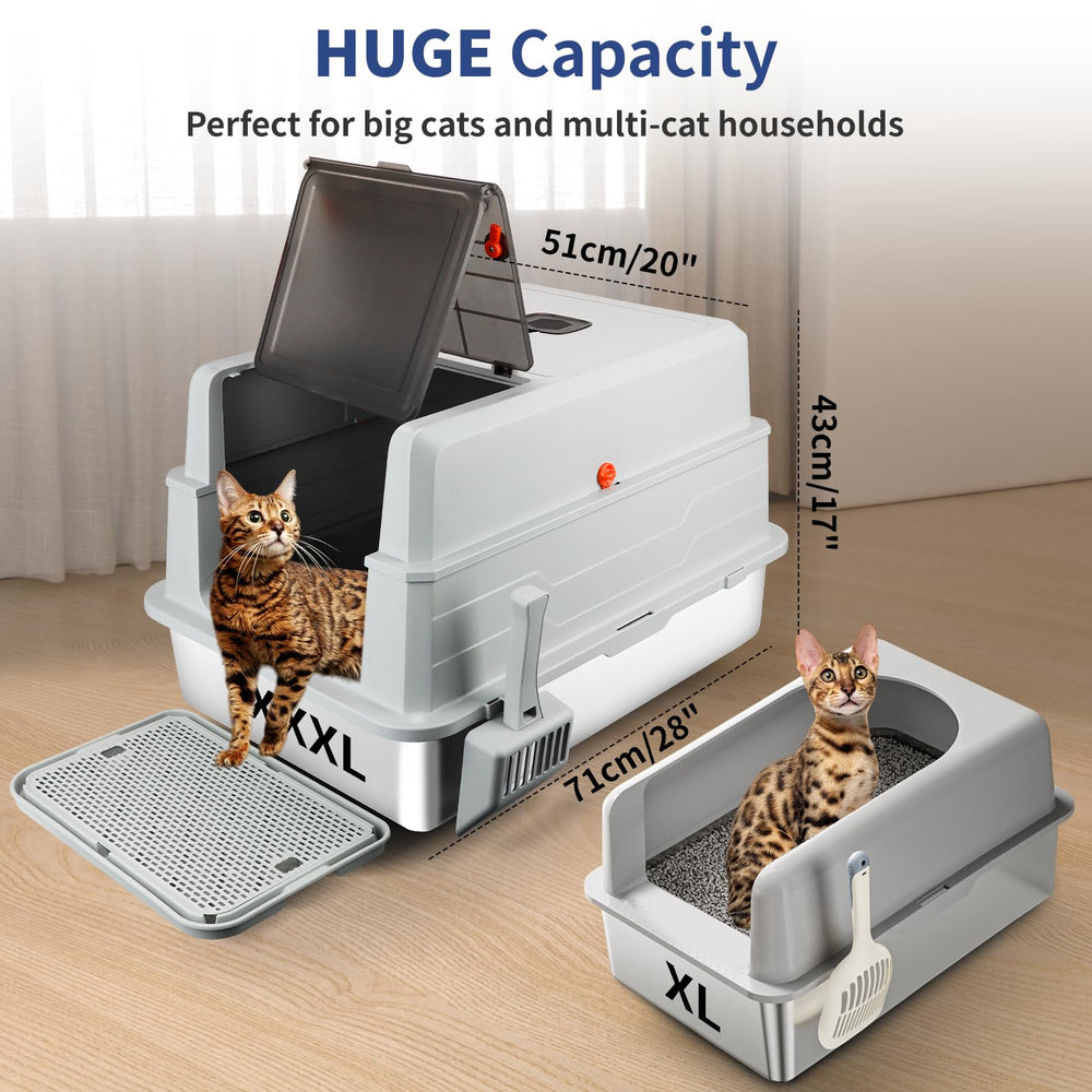 Bartuke caja de arena de acero inoxidable para gatos grandes