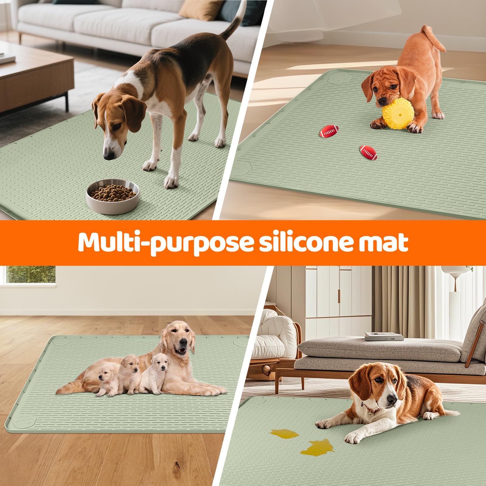 Bartuke uso multiproposito: placa para comida para perros verde y protección de derrames.