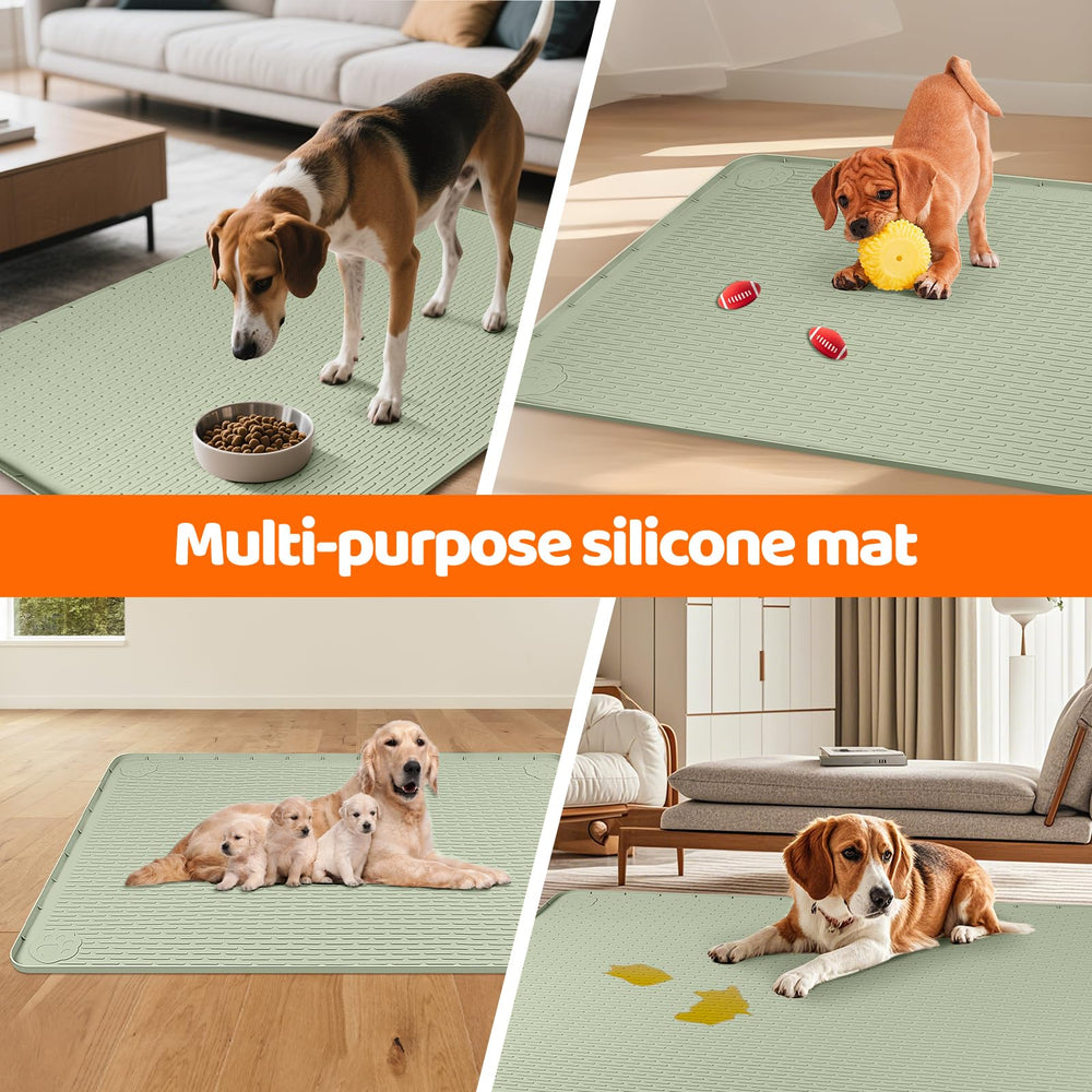 Bartuke uso multiproposito: placa para comida para perros verde y protección de derrames.