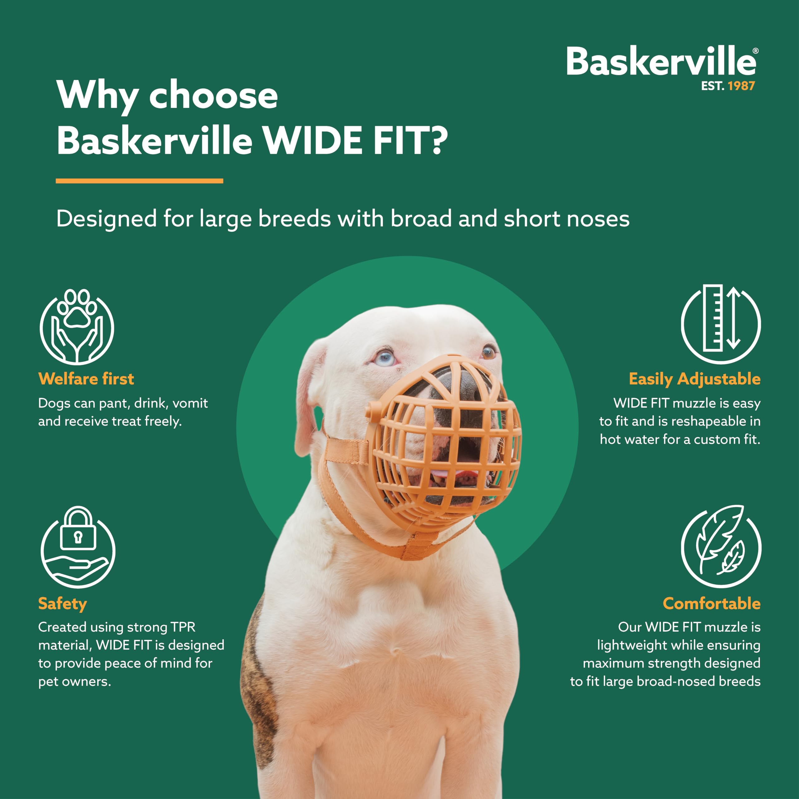 Bozal Baskerville para hocico ancho, ideal para perros grandes.