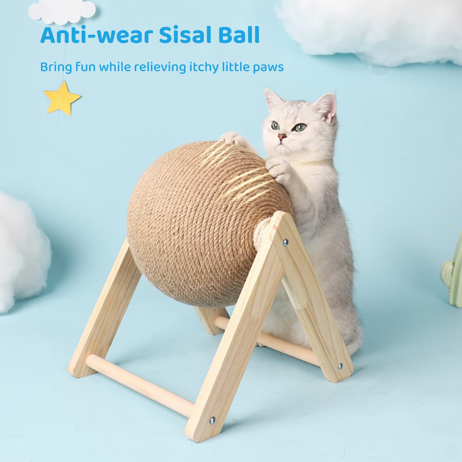 Rascador de bola de sisal BATTIPAW para proteger muebles y fomentar garras afiladas.