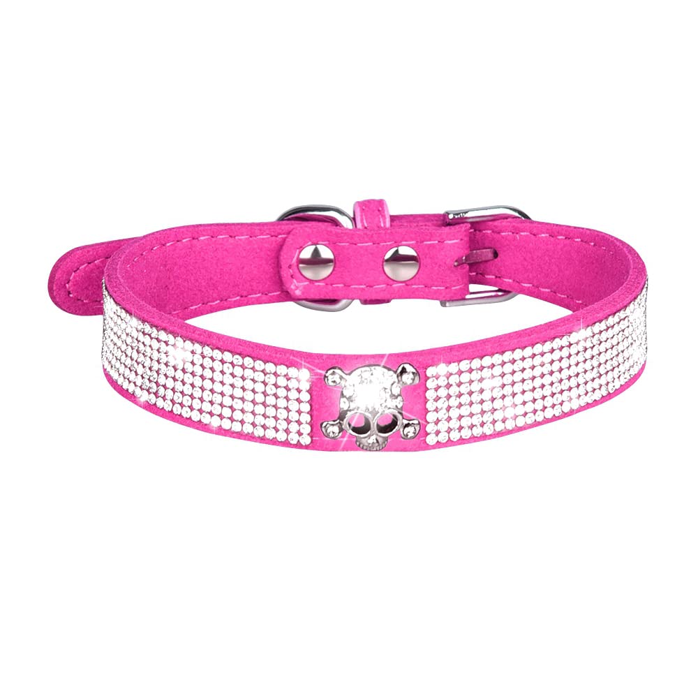 Collar Bbmmayy con cristales brillantes rosa caliente, ideal para paseos con brillo.