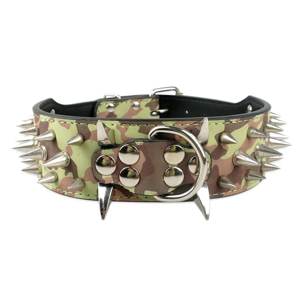 Bbmmayy collar para perro de cuero sintético con tachas, estilo camuflaje para paseo seguro.