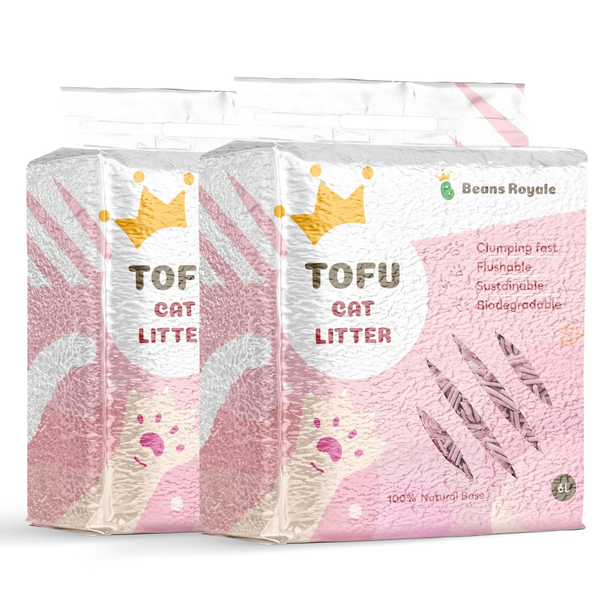 Beans Royale arena para gatos de tofu, paquete 6L con 2 unidades, fácil de transportar.