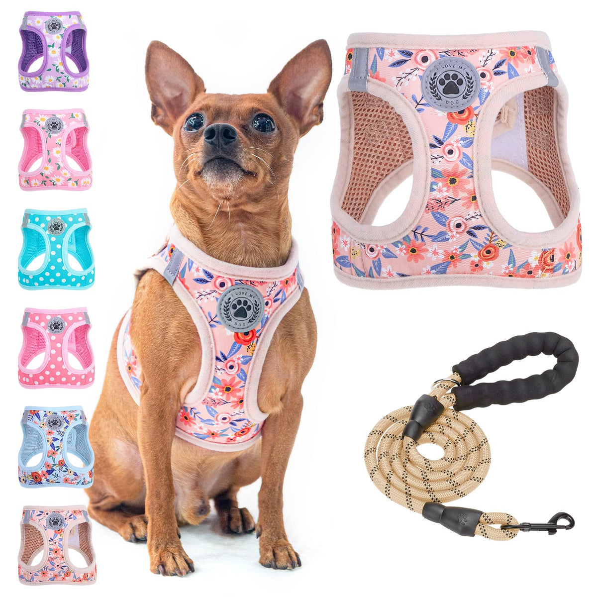 BEAUTYZOO arnés floral para paseos diarios, cómodo y ligero