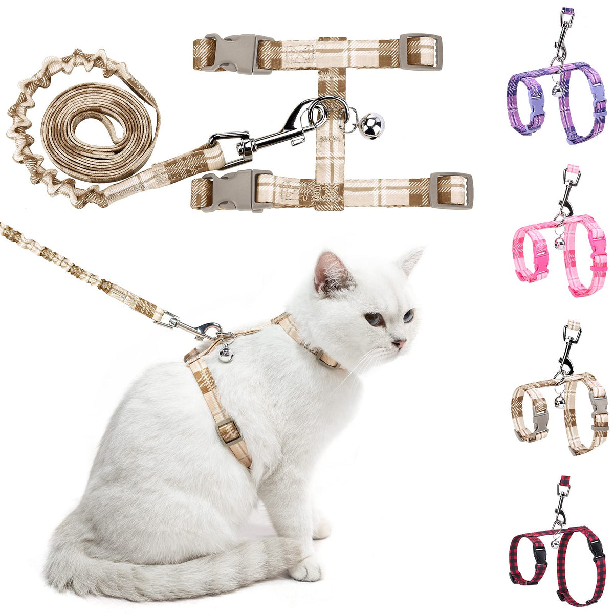 Arnés para gato BEAUTYZOO ajustable para paseos seguros y cómodos.