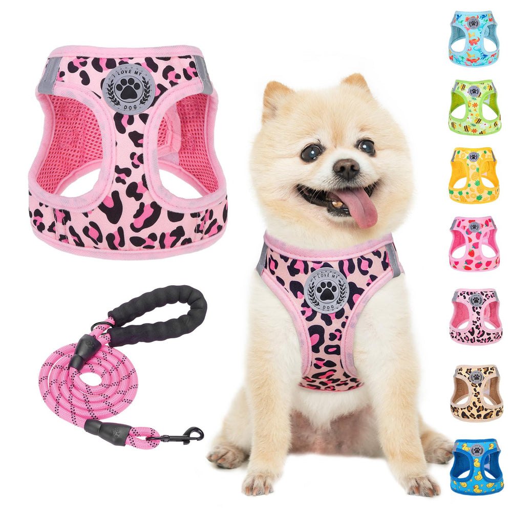 BEAUTYZOO arnés perro malla acolchado leopard-rosa talla S, cómodo y ligero.