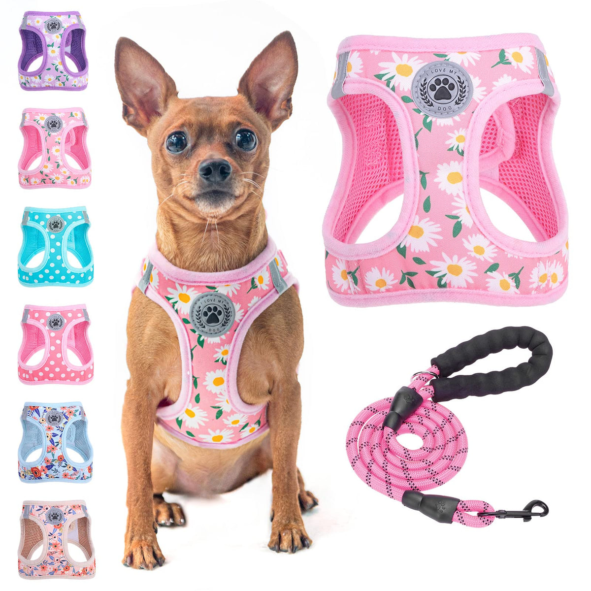 BEAUTYZOO arnés para perro con diseño floral reflectante para mayor visibilidad