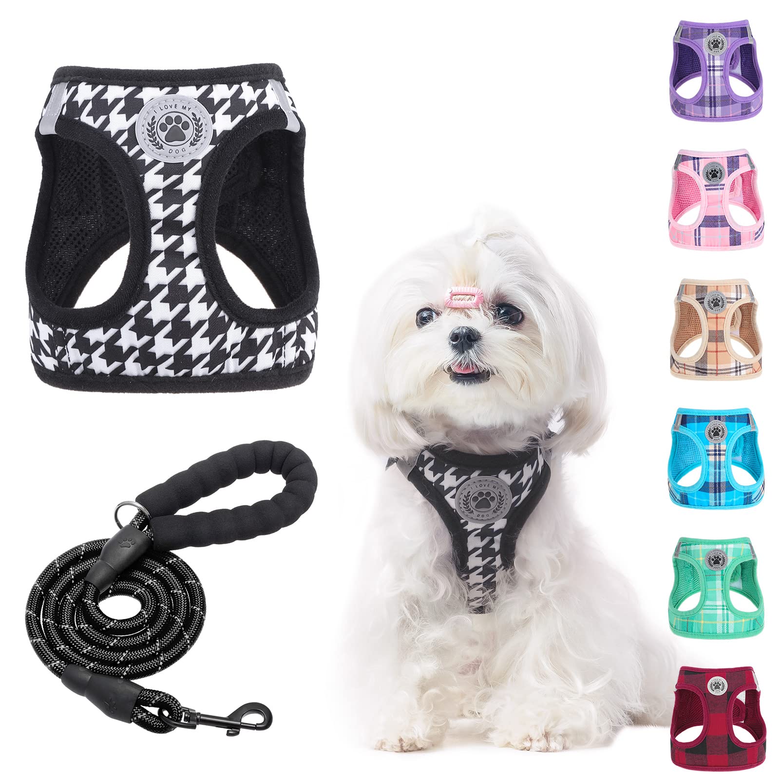 BEAUTYZOO arnés para perro pequeño con cuadro, cómodo y seguro para paseos.