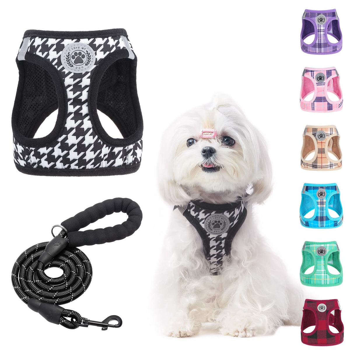 BEAUTYZOO arnés para perro pequeño con cuadro, cómodo y seguro para paseos.