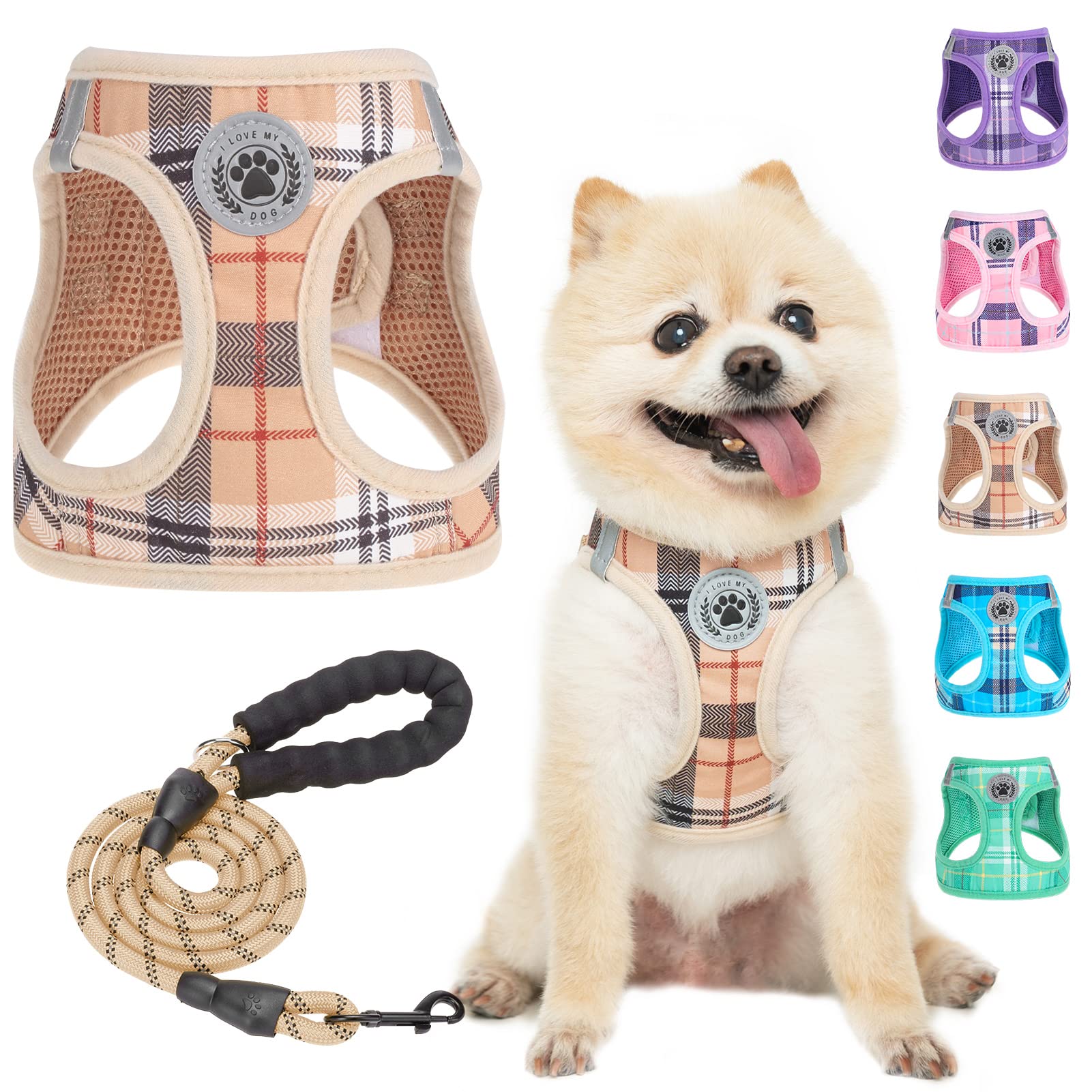 Arnés BEAUTYZOO para perro pequeño con diseño plaid cómodo y seguro.